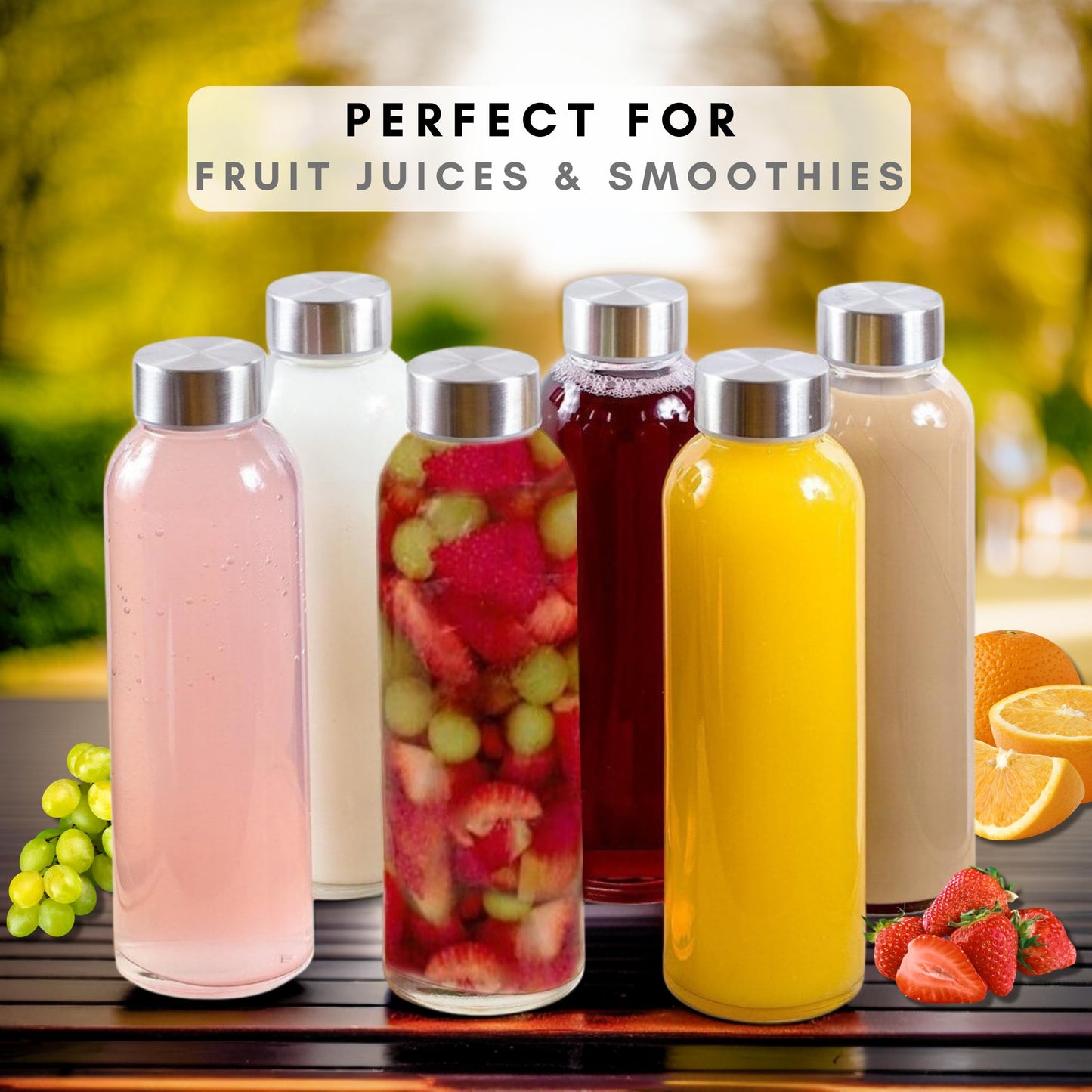 Brieftons Glass Water Bottles With Caps: Clear, 6 Pack, 500ml, Leakproof Lids, Premium Soda Lime, Best As Reusable Drinking Bottle, Sauce Jar, Juice Beverage Container, Kefir Kit, With Cleaning Brush