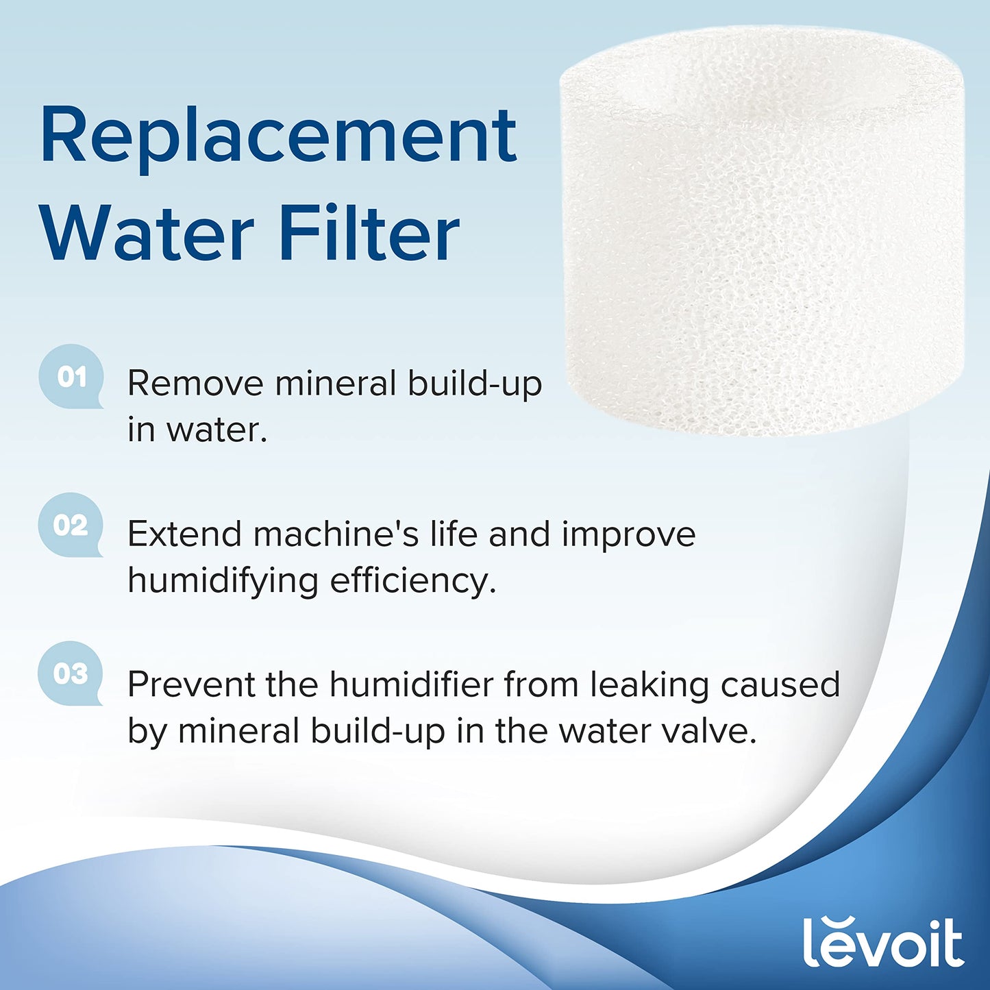 Levoit 10-Pack Humidifier Replacement Filters Capture Fine Particles in Water Tank to Improve Humidification Efficiency, Compatible with Dual150, Dual200S, Classic300, LV600S, 10 Pack, White