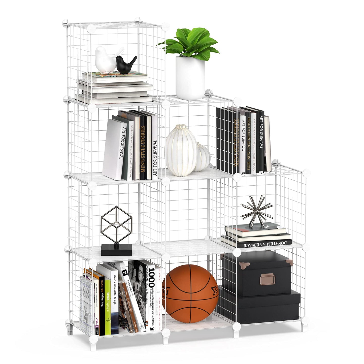 HOMIDEC 9 Cube Wire Storage Shelves, Multifunctional DIY Wire Fence Wardrobe Closet Cabinet Bookcase Bookshelf Perfect for Office/Livingroom/kitchen/Bathroom Large White