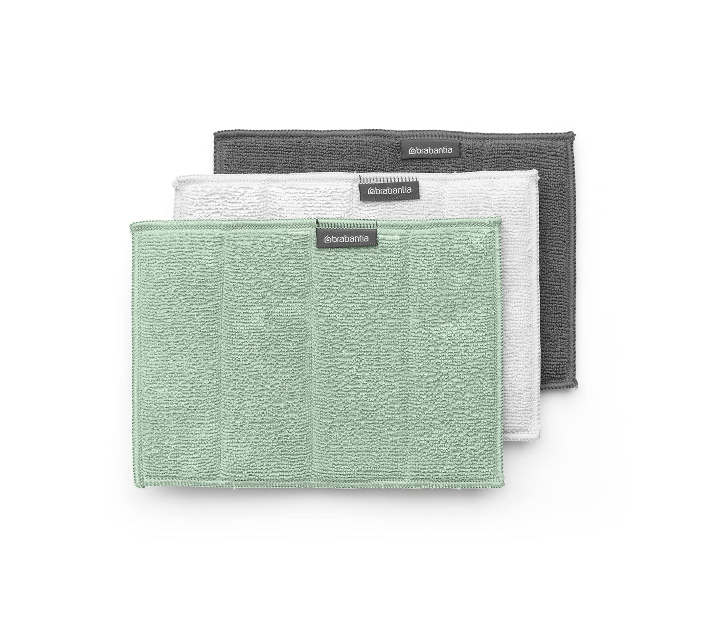 Brabantia - Sinkside Microfibre Cleaning Pads - Sponge & Microfibre - Machine Washable - Absorbs 7 Times its Own Weight - for Cleaning Dishes, Counters & Mirrors - Set of 3 - Jade Green