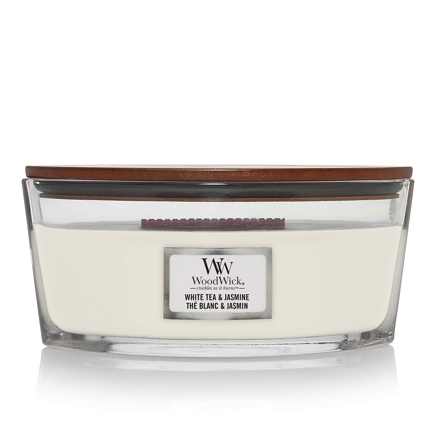 Woodwick Ellipse Scented Candle with Crackling Wick, White Tea and Jasmine