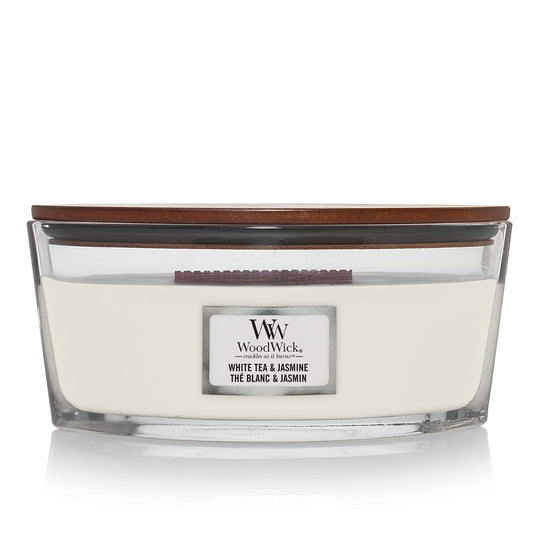 Woodwick Ellipse Scented Candle with Crackling Wick, White Tea and Jasmine