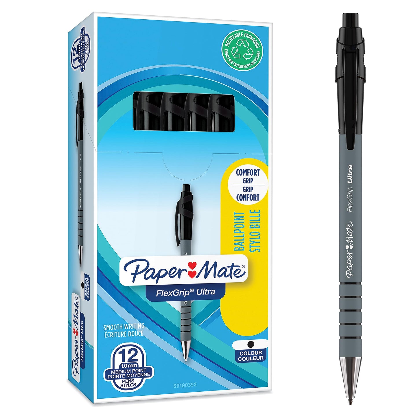 Paper Mate Flexgrip Ultra Retractable Ballpoint Pens | Medium Point (1.0mm) | Black | 12 Count Medium Point (1.0mm)