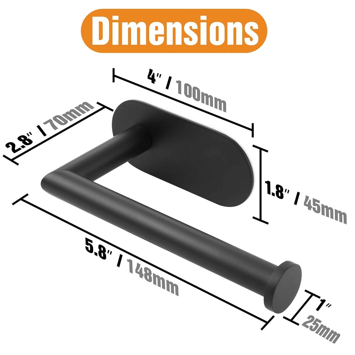 HITSLAM Matte Black Toilet Roll Holder Self Adhesive 304 Stainless Steel Stick on Toilet Paper Holder for Bathroom