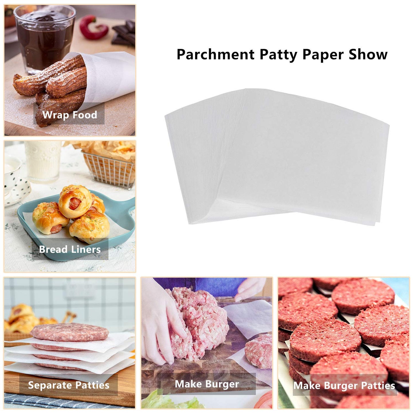 katbite 14 cm Burger Paper 1000 Pcs, katbite 5.5 x 5.5 inches Non Stick Hamburger Patty Parchment Paper, Baking Paper Square for Baking, Patty Separating 14x14 cm (Pack of 1000) White