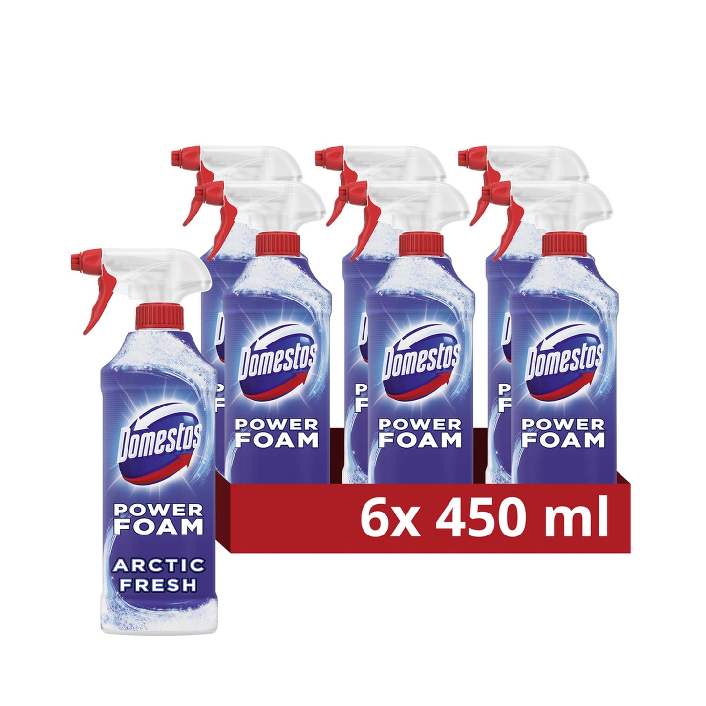 Domestos Power Foam Arctic Fresh Toilet & Bathroom Cleaner Spray sprays upside down & eliminates 99.99% of germs for cleaning inside the toilet & around bathroom 6x 450 ml 450 ml (Pack of 6)