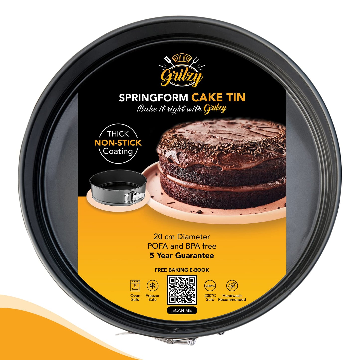 Grilzy Cake Tin - 8 Inch Cake Tins for Baking, 20cm Springform Cake Tins for Cheesecake, Non-Stick Baking Tins Round Cake Pan, Bake Ware Round Cake Tin for Restaurants, Home and Kitchen 20 cm