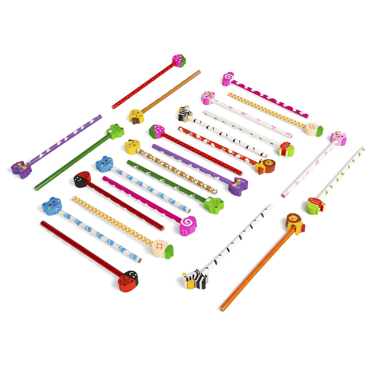 abeec 24 Funky Pencils With Rubbers - Funky Pencils For Kids, Party Bag Fillers, Stocking Fillers Kids, Class Gifts And Kids Party Favours. Funky Stationery, Pencil Eraser Set For Children