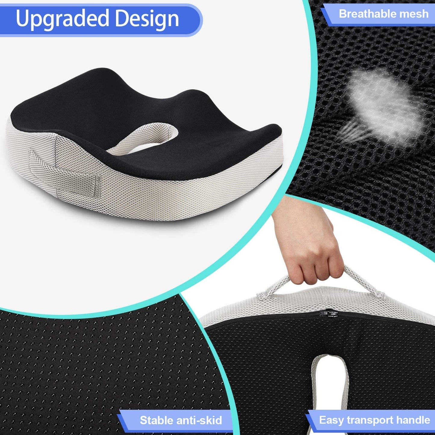 POOTACK Seat Cushion for Coccyx, Memory Foam Seat Cushion Ergonomic, Reduce Sciatica Hemorrhoid Tailbone Back Pain Chair Cushions, Support Seat Pads for Office, Wheelchair, Car Seats, Chair, Recliner seat-44x39x7.5cm