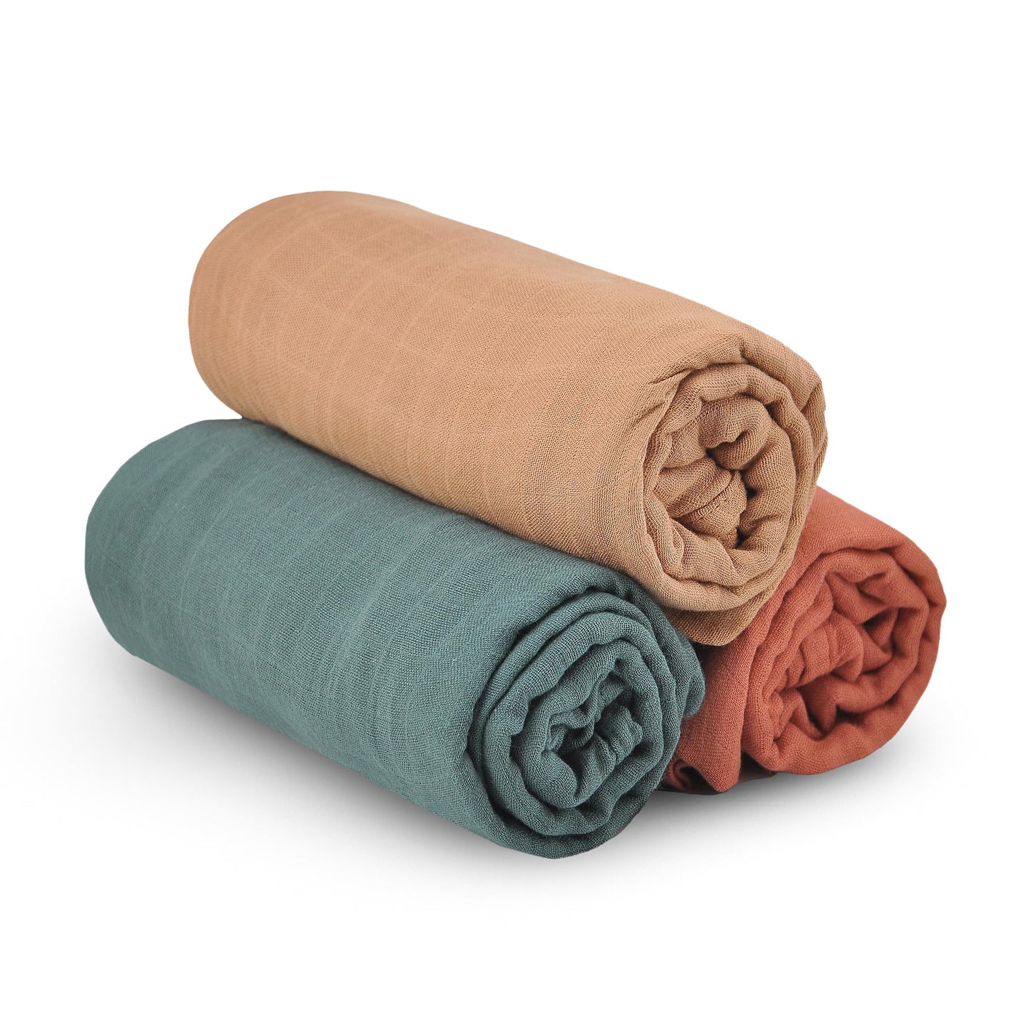 Fern & Avery Muslin Swaddle Blankets - Comfy Receiving Preemie Swaddle Blanket for Boys & Girls - Lightweight Breathable Bamboo Viscose & Cotton - Gender Neutral Receiving Blankets - Forest 3-Pack Rust