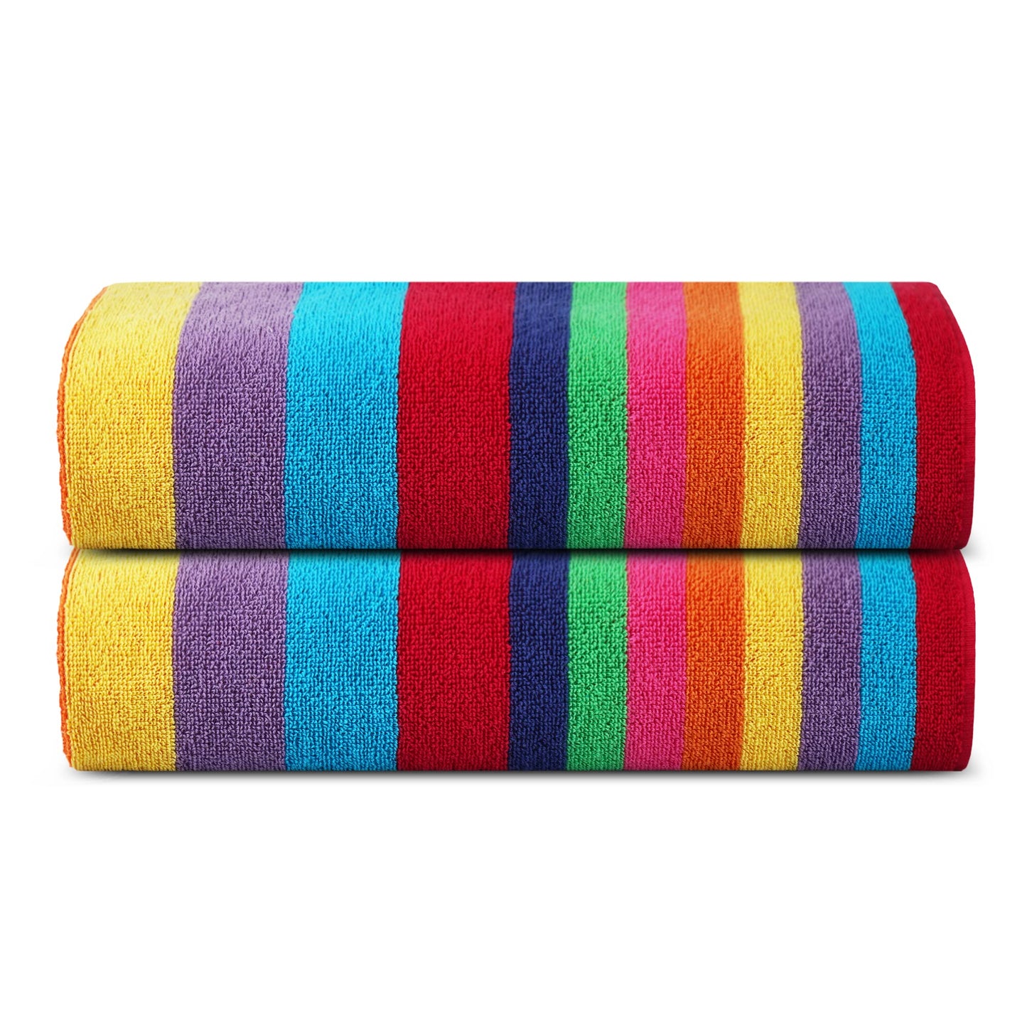 SweetNeedle Beach Towels for Adults Pack of 2 - Miami Vibe Multi Cabana Stripe Classic - 100% Cotton Terry Ringspun Pool Towel, Quick Dry, Super Absorbent Swimming large towel, 450 GSM, 76 x 152 cm