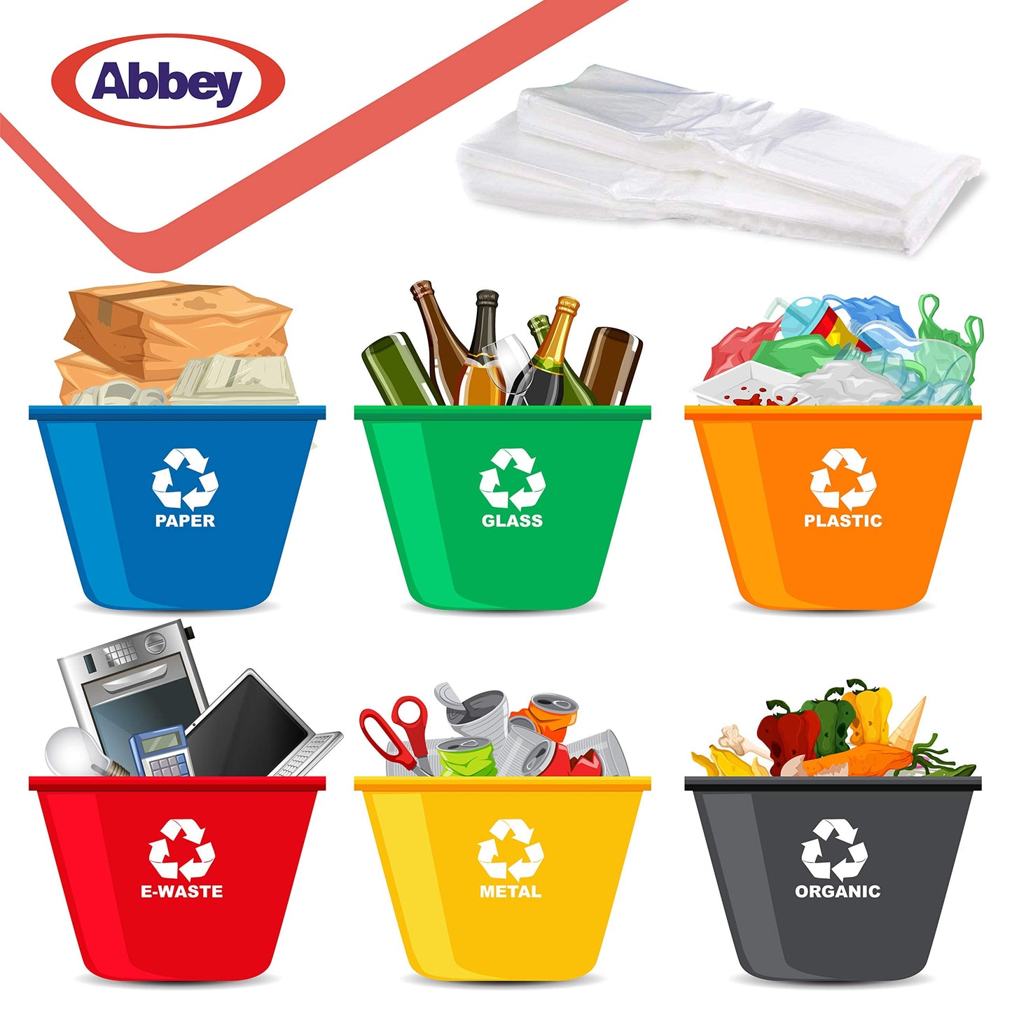 Abbey Pack of 400 Clear Plastic Recycling Bin Bags 90L – Transparent Recycling Bags for Kitchen, Bathroom, Bedroom, Office – Polythene Bin Liners bags –Clear Refuse Sacks 18 x 29 x 39 Inch – 64 Gauge