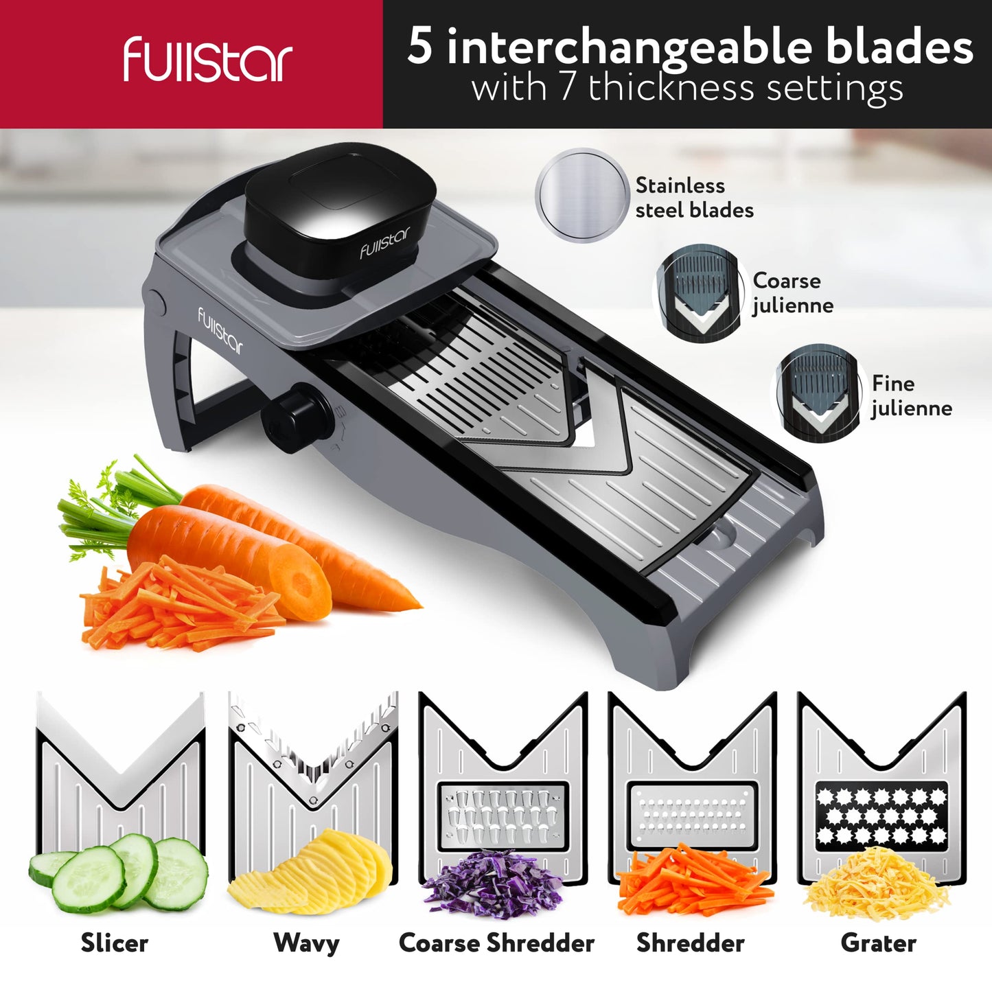 Mandoline Vegetable Slicer - Mandoline Slicer Grater & Shredder - Mandolin Veggie Potato Food Cheese Slicer Veg Julienne Cutter - Kitchen Tools & Gadgets (5-in-1 Adjustable Stainless Steel) 5-in-1 Adjustable Stainless Steel