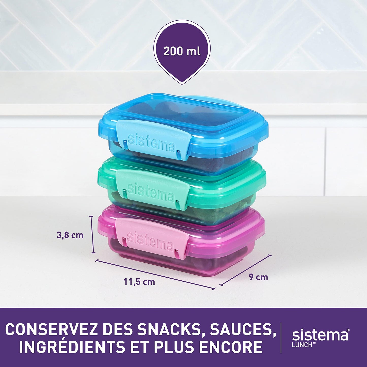 Sistema Lunch Food Storage Containers | 200 ml | Small Snack Pots | BPA-Free Plastic | Assorted Colours | 3 Count Set of 3 3 x 200 ml