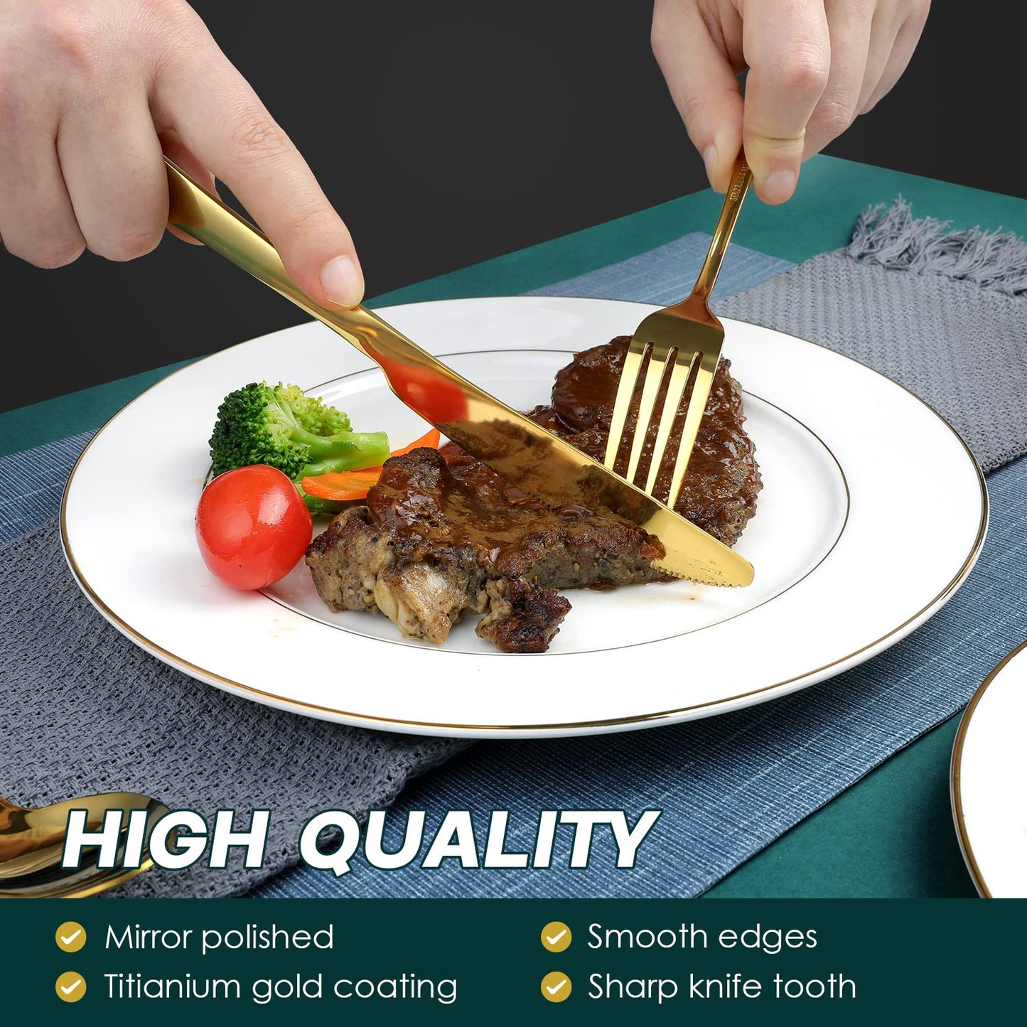 Gold Cutlery Set, OGORI 24-Piece Mirror Polished Gold Unique Wooden Box Design for Gift, Stainless Steel Flatware Set, Silverware Set with Spoon Knife and Fork Set, Service for 6 24-Piece for 6 Gold-wooden Box