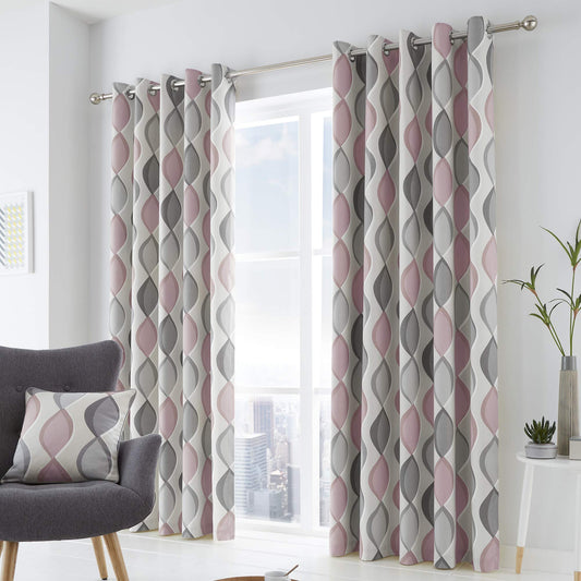 Fusion Lennox 100% Cotton Eyelet Lined Curtains, Grey/Blush w168cm (66) x d137cm (54) W168cm (66") x D137cm (54") Grey / Blush