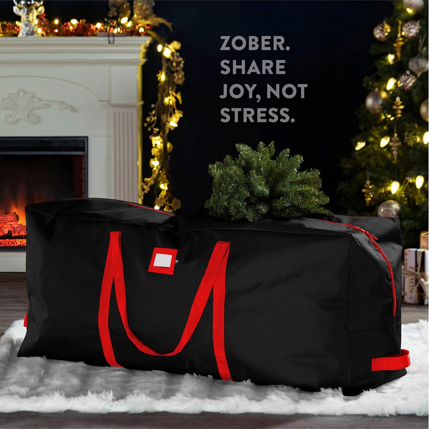 Premium Jumbo Christmas Tree Storage Bag - Fits Up to 9 FT. Tall Artificial Christmas Trees, Durable Handles, Sleek Dual Zipper & Card Slot - Xmas Bag Made of Tear Proof 600D Oxford - 5 Year Warranty Black