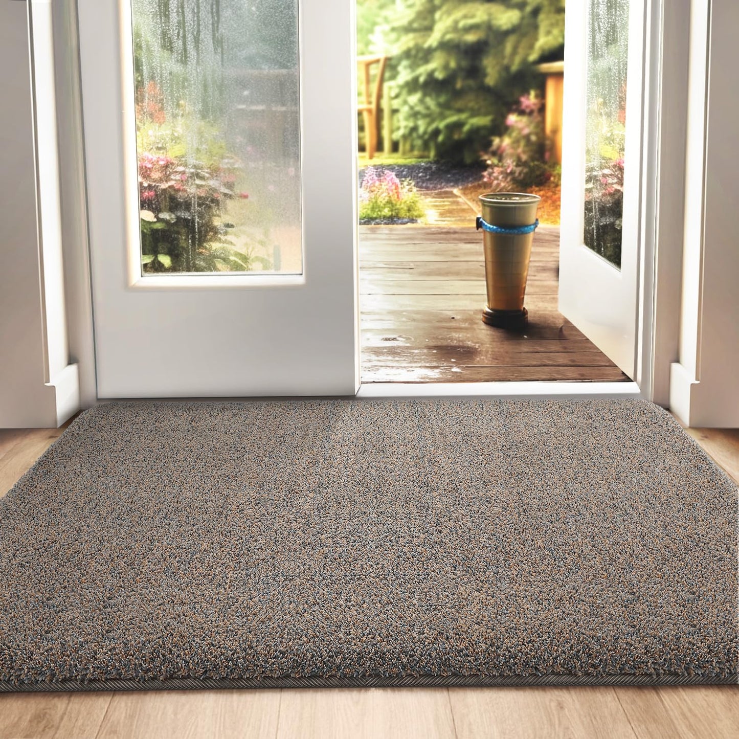 DEXI Dirt Trapper Door Mat, Non-slip Barrier Mats for Indoor and Outdoor, Super Absorbent Entrance Rug Machine Washable Soft Floor Mat Carpet, Brown-Blue, 60 x 90 cm Brown Mixed Blue