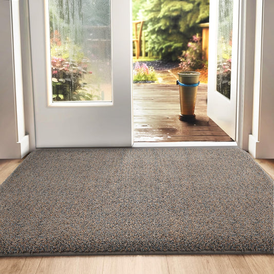 DEXI Dirt Trapper Door Mat, Non-slip Barrier Mats for Indoor and Outdoor, Super Absorbent Entrance Rug Machine Washable Soft Floor Mat Carpet, Brown-Blue, 60 x 90 cm Brown Mixed Blue