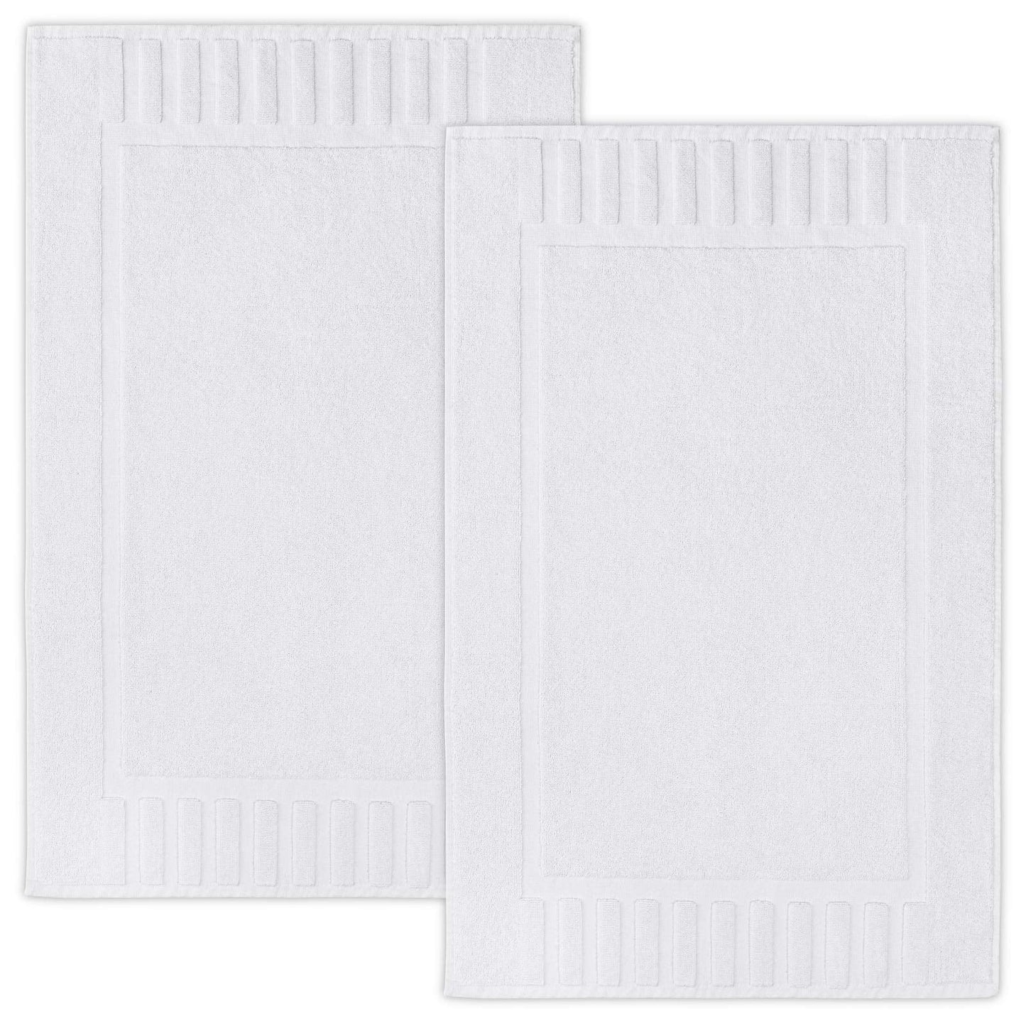 White Classic 100% Ring Spun Cotton Banded Bath Mats - 56 x 86 cm - Highly Absorbent and Machine Washable Shower Bathroom Floor Towel - White, 2 Pack 01: White