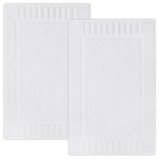 White Classic 100% Ring Spun Cotton Banded Bath Mats - 56 x 86 cm - Highly Absorbent and Machine Washable Shower Bathroom Floor Towel - White, 2 Pack 01: White