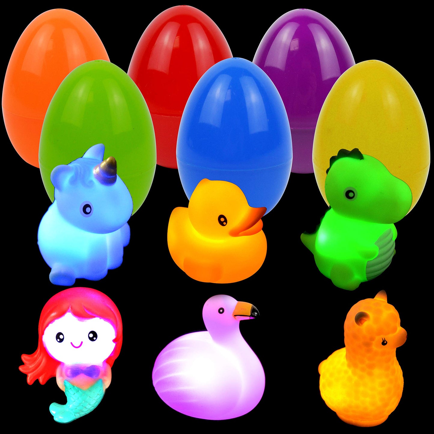 JOYIN 6 Pcs Pre-Filled Easter Eggs with Light-up Floating Bath Toys for Kids Toddler Easter Eggs Hunt, Easter Basket Stuffers/Fillers, Filling Treats, Party Favor, Classroom Prize Supplies Animal