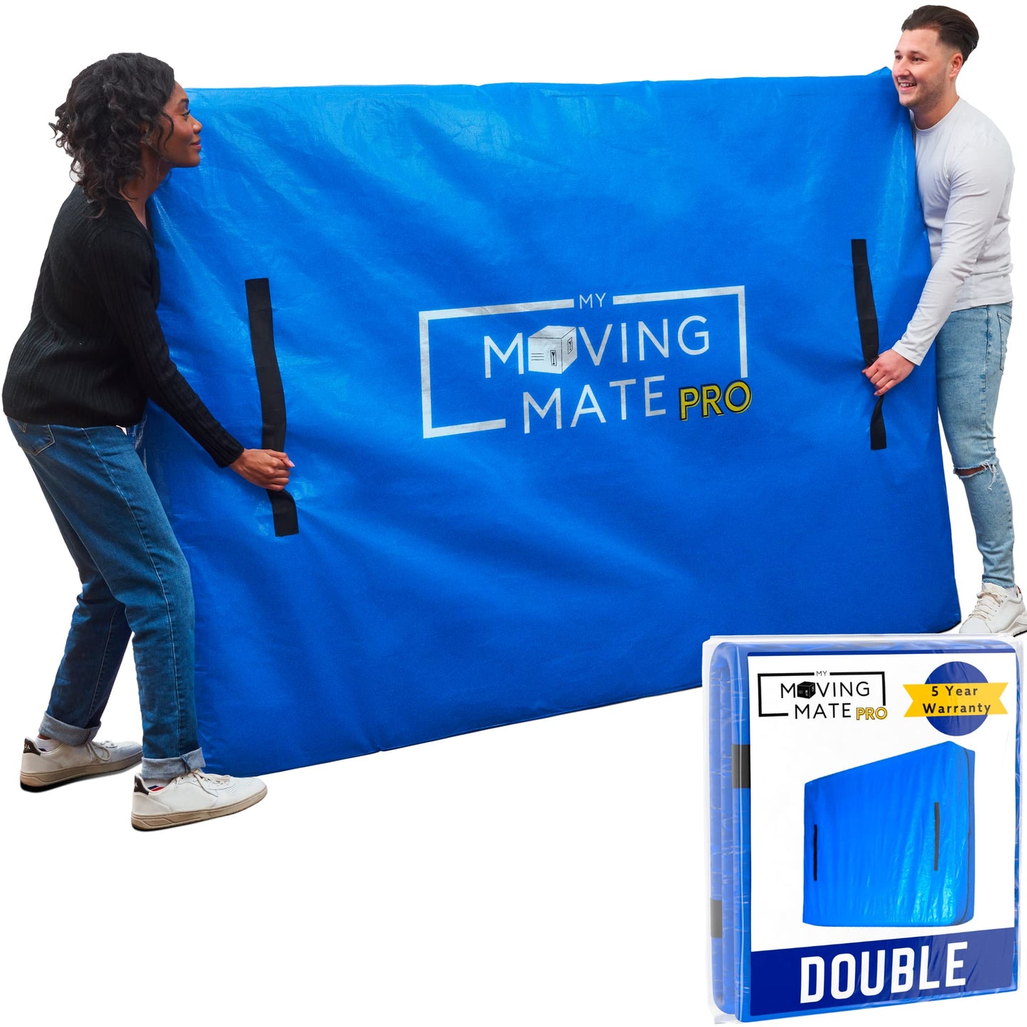 Double Size Mattress Bag for Moving and Storage with 8 Handles and Zip - Tarp Plastic Mattress Cover for Moving and Storage - Professional Grade Mattress Storage Bags - Heavy Duty, Reusable Double - Pro Version