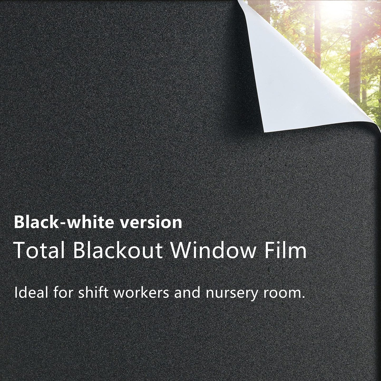 FEOMOS Total Blackout Window Film with Heat Resistant White Side Static Cling 100% Light Blocking Glass Films Cover Room Darkening Removal 90cm x 200cm Black