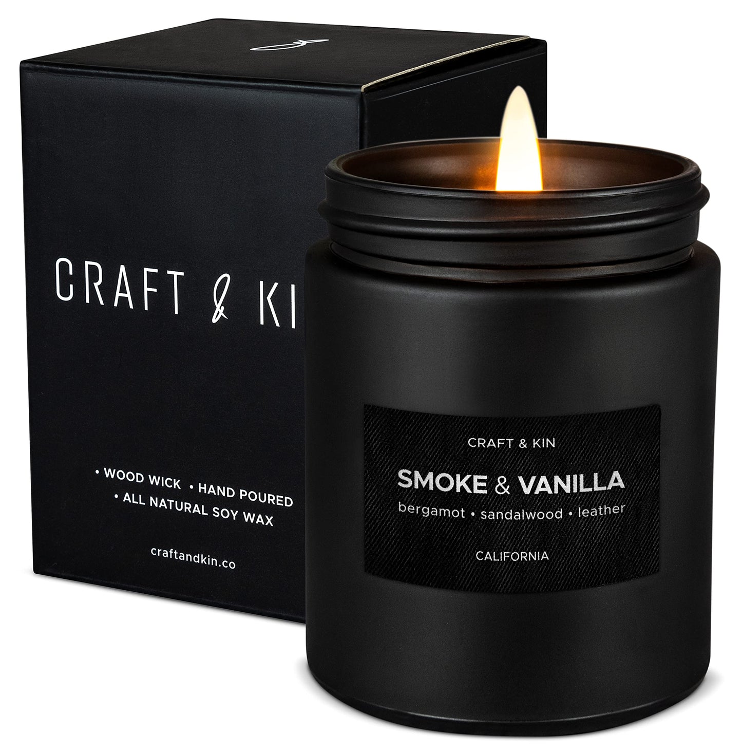 Scented Candles for Men | Smoke and Vanilla Candle for Men | Soy Candles, Long Lasting Candles, Home Decor | Masculine Candle, Wood Wicked Candles, Valentines Candles | Vanilla Candle in Black Jar Smoke & Vanilla