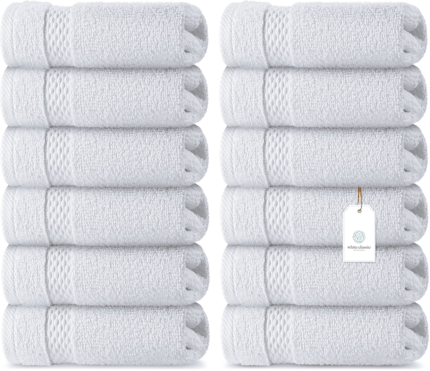 White Classic Luxury Washcloths for Bathroom-Hotel-Spa-Kitchen-Set - Circlet Egyptian Cotton - Highly Absorbent Hotel Quality Face Towels - Bulk Set of 12-33x33 cm (White) 01: White 33 x 33 cm