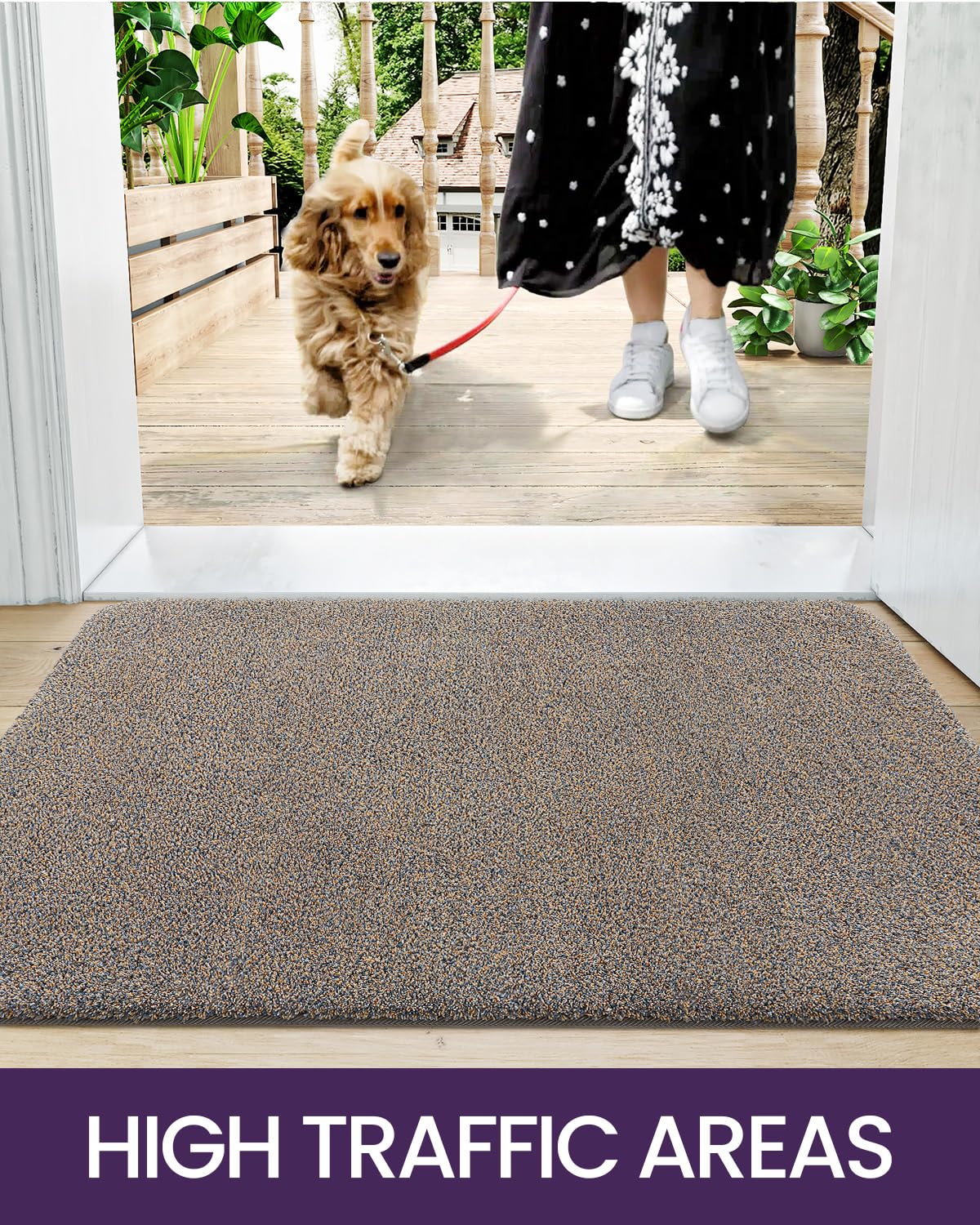 DEXI Dirt Trapper Door Mat, Non-slip Barrier Mats for Indoor and Outdoor, Super Absorbent Entrance Rug Machine Washable Soft Floor Mat Carpet, Brown-Blue, 60 x 90 cm Brown Mixed Blue