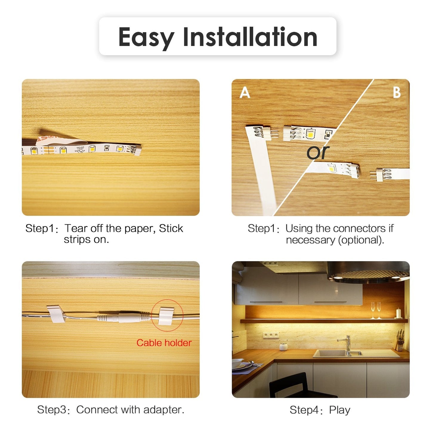 WOBANE Dimmable Under Cabinet LED Lighting Kit, 6*50cm Strip Lights with Remote Control, Counter for Kitchen,Cupboard,Shelf,TV Back,Showcase,2700K Warm White,Bright, Timing,12V,1500lm Warm White 2700k