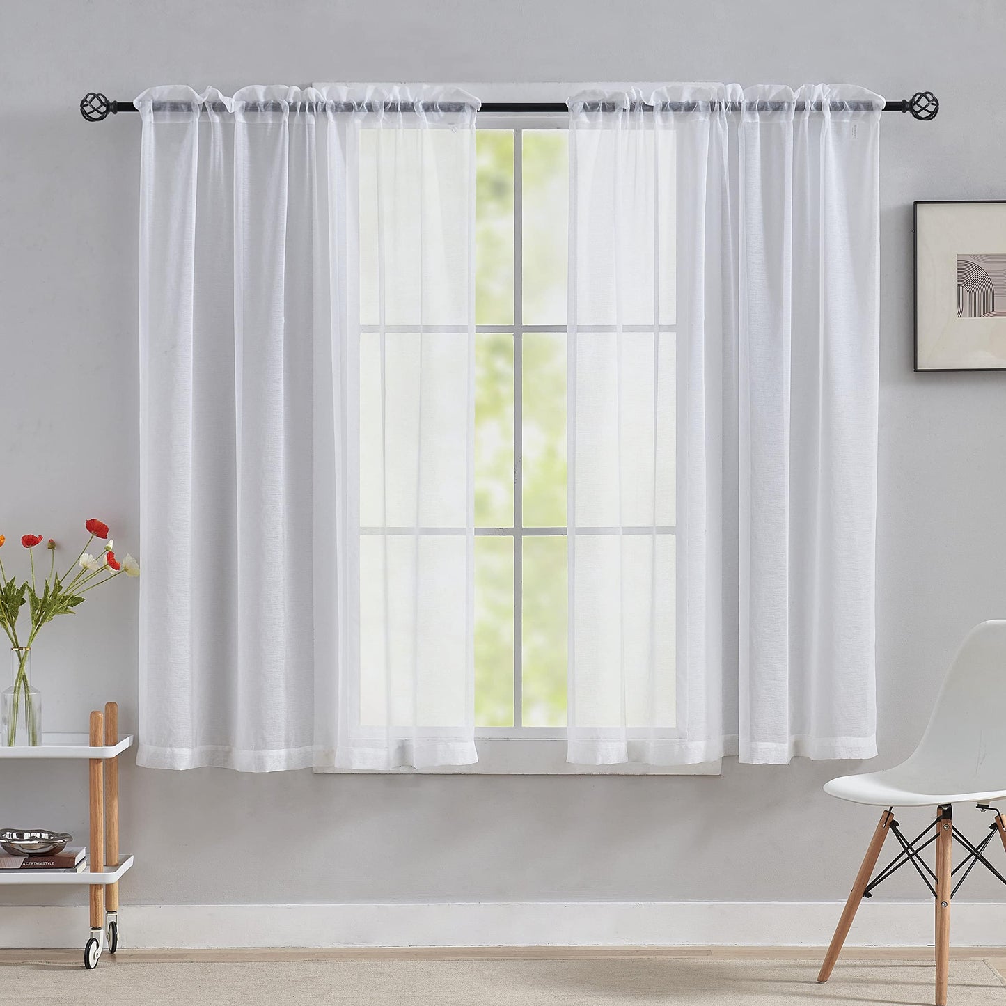 Home Brilliant Sheer Curtains, Net Curtains for Windows 45 Drop, White Short Woven Voile Net Curtains for Kitcken Window Treatment, Set of 2, 54 x 45 inches 45" Drop (114cm) White Net