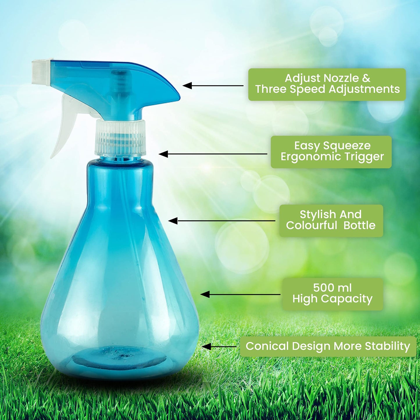 Kmoxi Spray Bottles 2 pcs for Cleaning, empty mist spray bottle Gardening, Hairdressing| 500ml (Blue and Green)