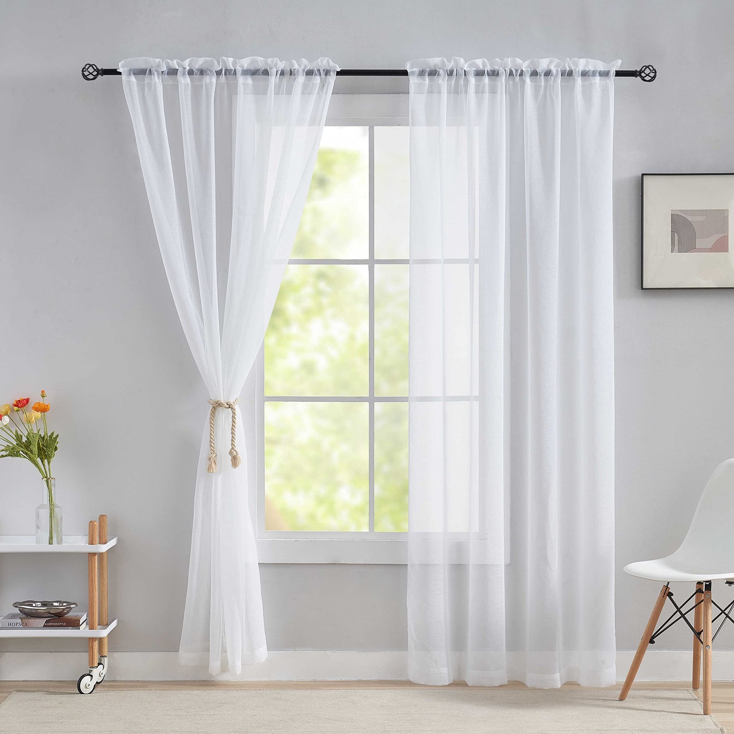 Home Brilliant Sheer Curtains, Net Curtains for Windows 45 Drop, White Short Woven Voile Net Curtains for Kitcken Window Treatment, Set of 2, 54 x 45 inches 45" Drop (114cm) White Net