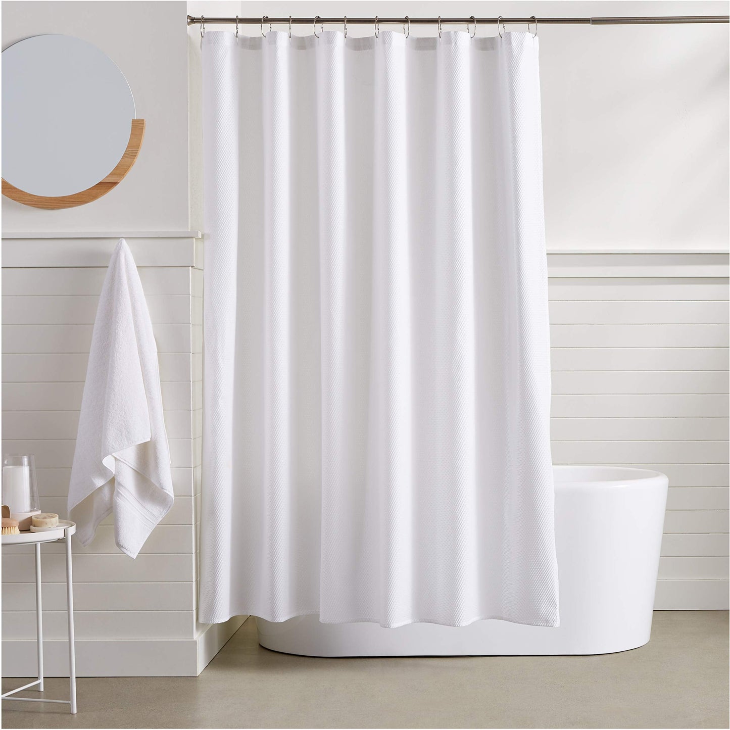 Amazon Basics Waffle Texture Shower Curtain, 183 x 183 cm, White