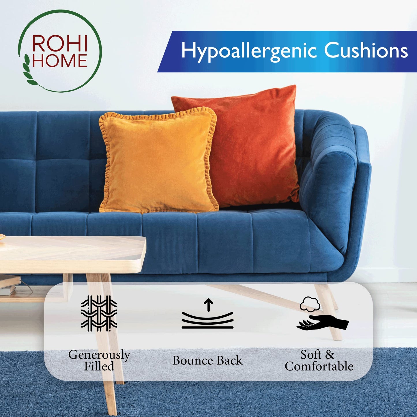 Rohi Set of 4 Hypoallergic Cushion pads 70cm x 70cm - White polyster square Cushions - Standard stuffer pack of Cushion inserts 70cm x 70cm (Pack of 4 | 28 x 28) 70x70 Cm