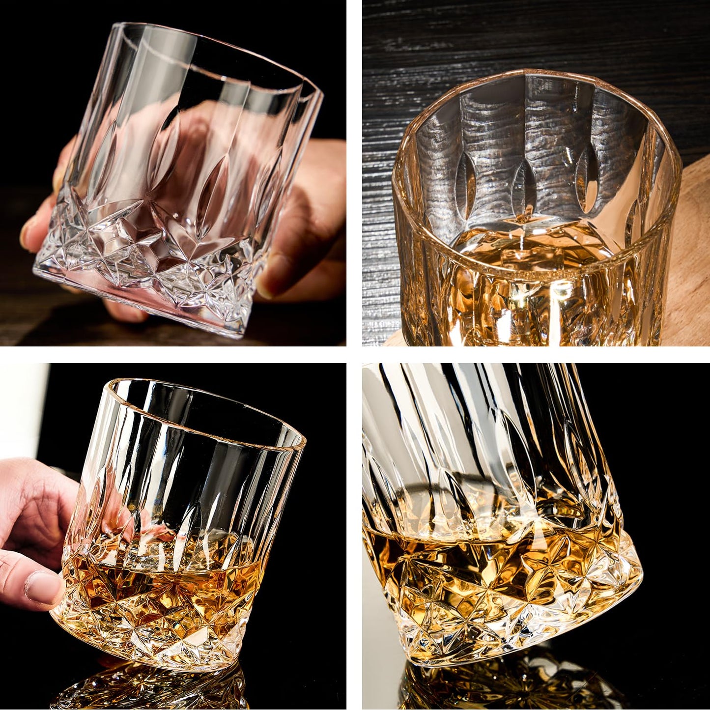 GLASKEY Whiskey Glasses Set of 4,315ml Lead-Free Crystal Whiskey Tumbler,Dishwasher Safe Rocks Glass Rum Cocktail Drinkware,Personalised Whisky Glass Gift Set for Men, Dad, Brother 315ml