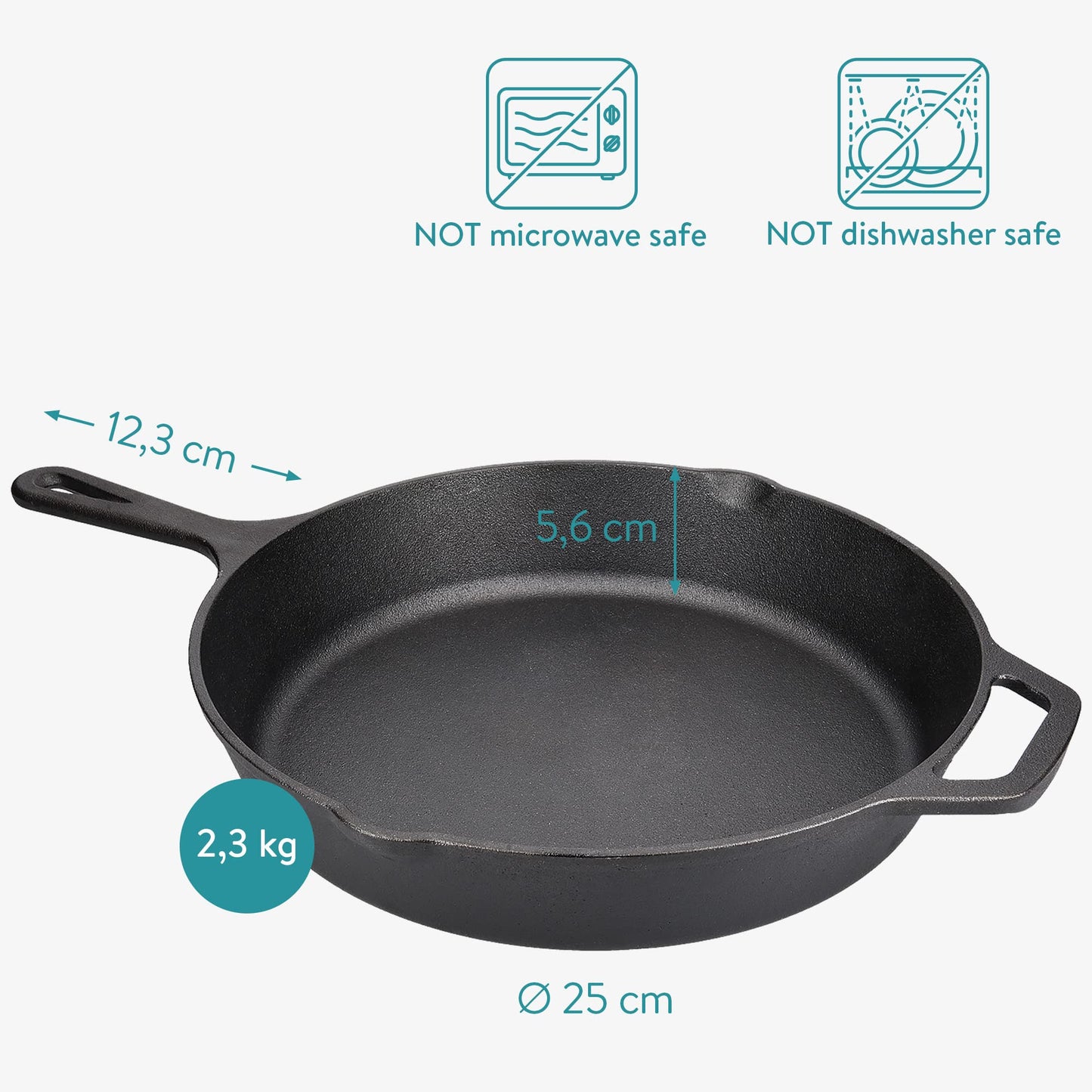 Navaris Cast Iron Skillet Pan - Pre-Seasoned 2 Handle Cast Iron Frying Pan Skillet for Oven, Stove, Barbecue, Campfire Cooking - 25 cm / 10 Inch