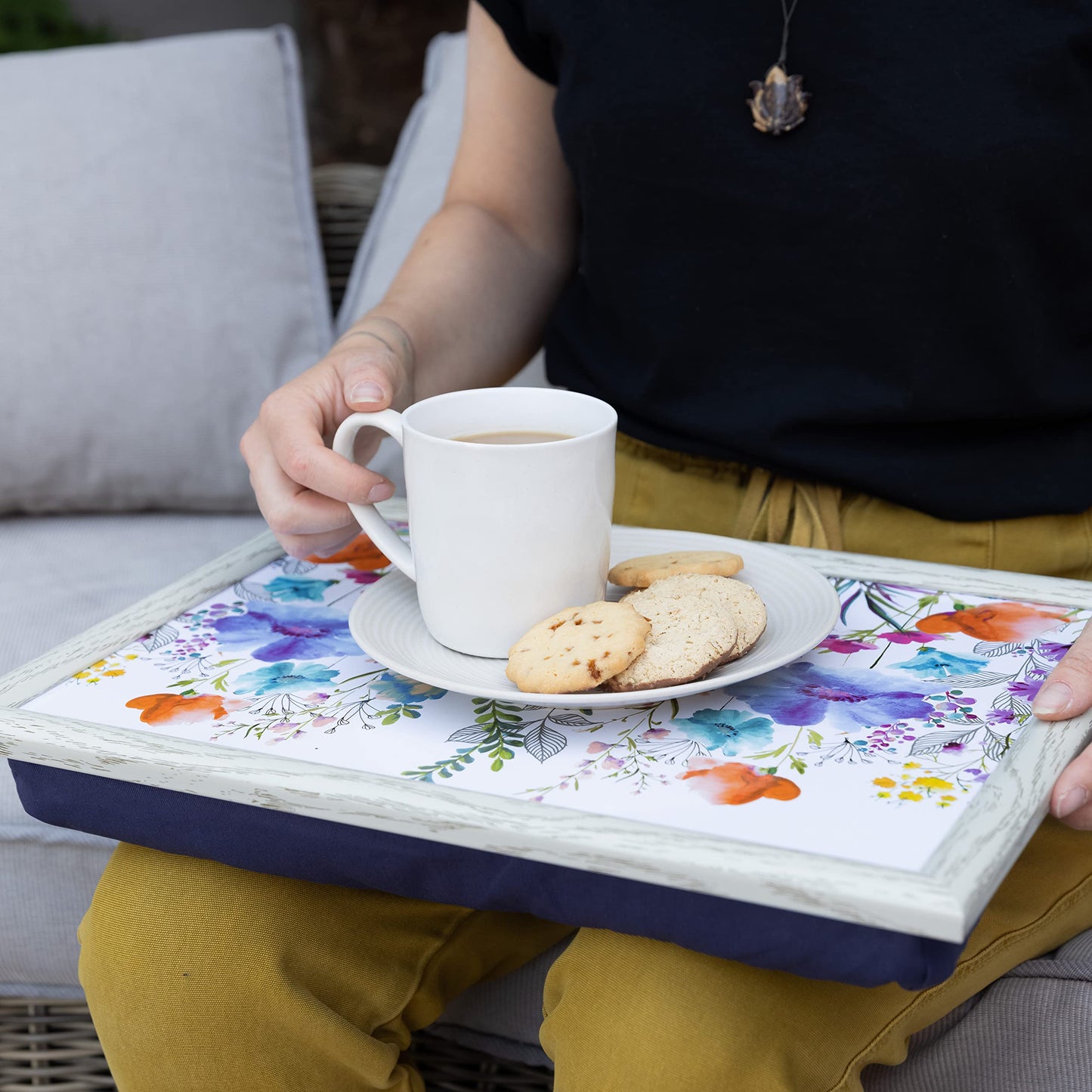 Creative Tops Lap Tray with Cushion with "Meadow Floral" Design, 44 x 34cm, Multi-Colour Meadow Floral Single