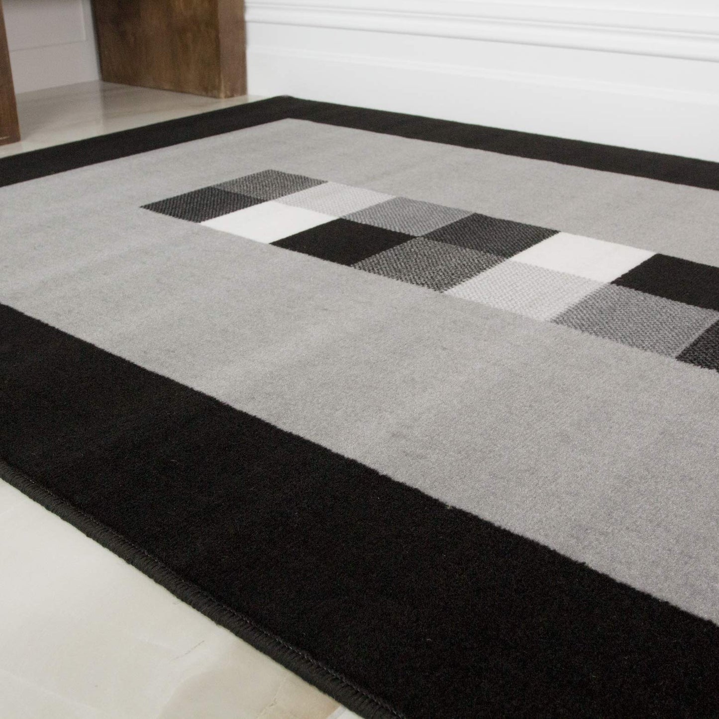 Milan Soft Simple Modern Black & Grey Monochrome Living Room Dining Room Border Area Rug - 80cm x 150cm 2'7" x 5' (80cm x 150cm)