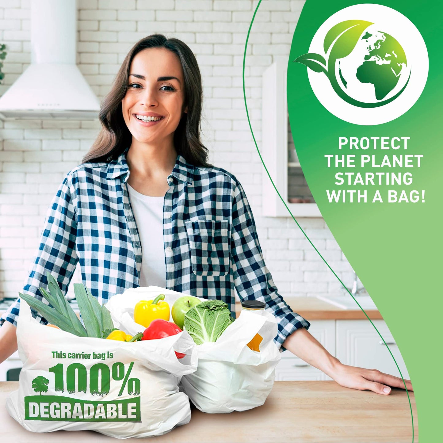 Sabco - White Vest Carrier Bags 100% Degradable - Jumbo 13 x 19 x 23" - Eco Friendly Plastic Bags - Sabco (500) 500