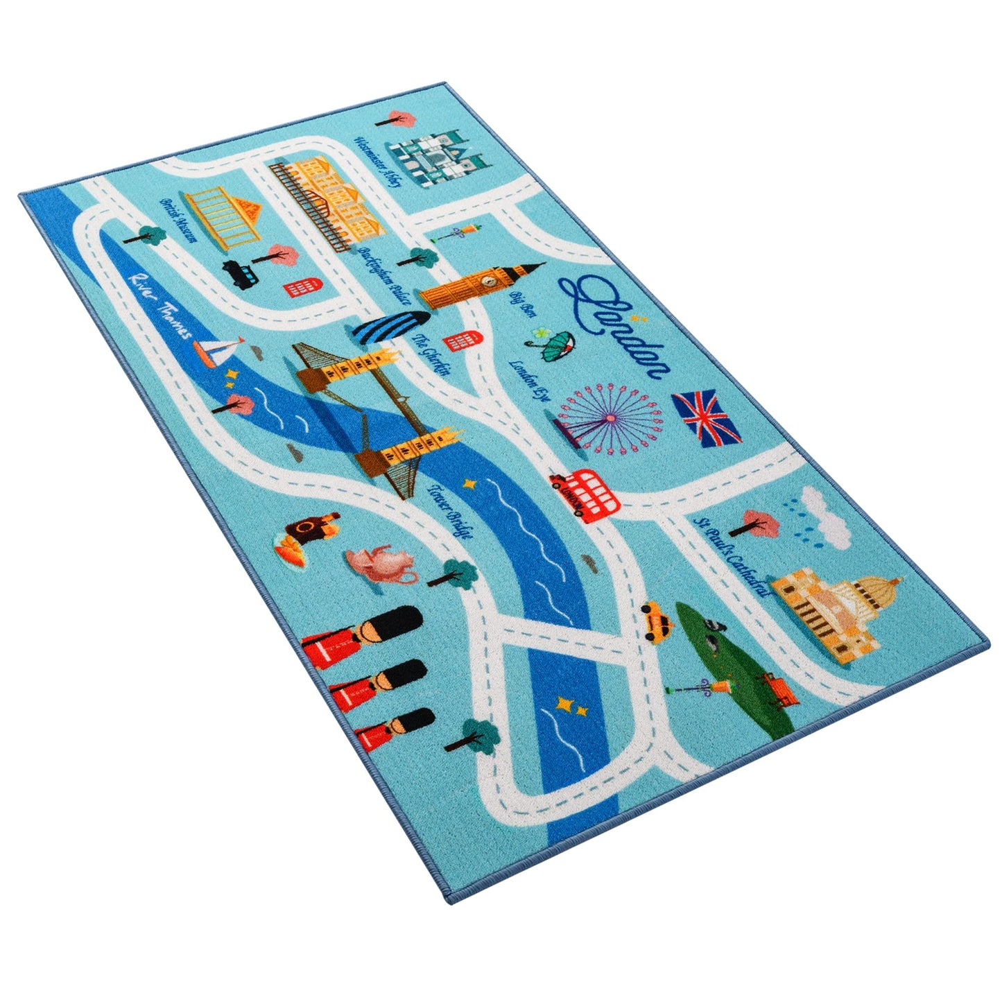 Kids Rug Play Mat for Toy Cars Fun Country Rugs with Roads for Bedroom and Kidrooms Car Rug Great for Playing London City Car Road Rug 100 x 200 cm