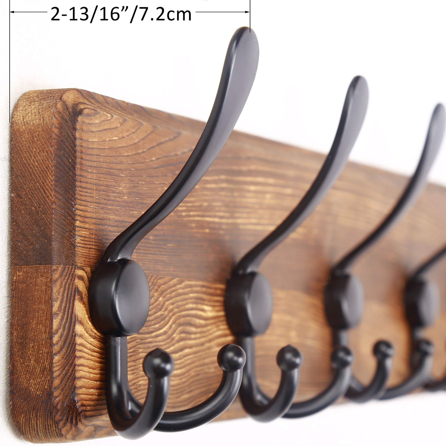 WEBI Coat Rack Wall Mounted,Wood Coat Hooks Wall Mounted,16’’ Hole to Hole,Coat Hanger Wall,Hook Rack Rail,5 Triple Hooks for Hanging Coats,Hats,Jacket,Clothes,Rustic Brown 5 Hooks Natural