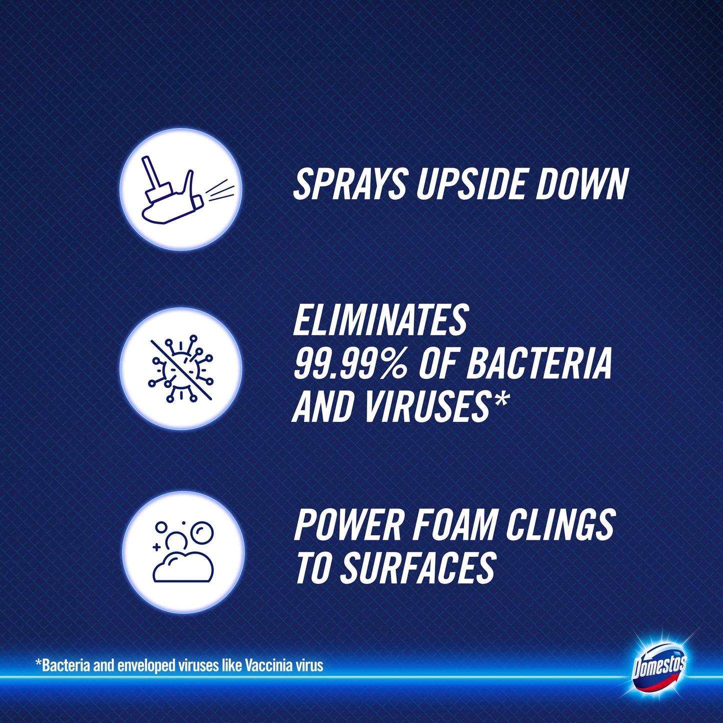 Domestos Power Foam Arctic Fresh Toilet & Bathroom Cleaner Spray sprays upside down & eliminates 99.99% of germs for cleaning inside the toilet & around bathroom 6x 450 ml 450 ml (Pack of 6)