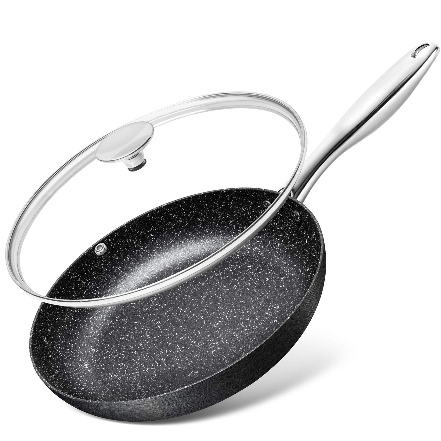 MICHELANGELO Frying Pan with Lid 20cm, Hard Anodized Non Stick Frying Pans 20cm, Small Frying Pan 20cm, Frying Pan with Lid with Stainless Steel Handle Black