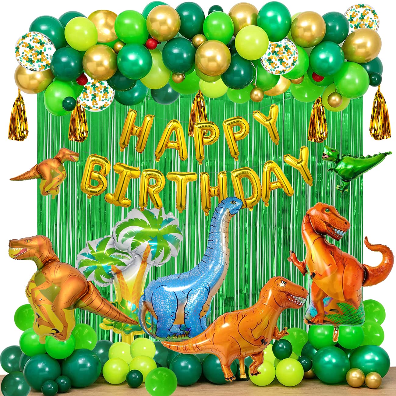 YinQin 143 PCS Dinosaur Birthday Party Balloons with Pump, Dinosaur Birthday Party Supplies Jungle Green Birthday Balloon Dinosaur Birthday Decoration Dino Birthday Balloon Decorations for Boy (Green)