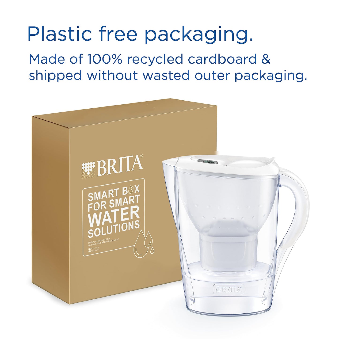 BRITA Marella Water Filter Jug Starter Pack - White (2.4 Litre) with 3x MAXTRA PRO All-in-1 cartridge - fridge-fitting jug with digital LTI and Flip-Lid - now in sustainable Smart Box packaging New Version Maxtra Pro