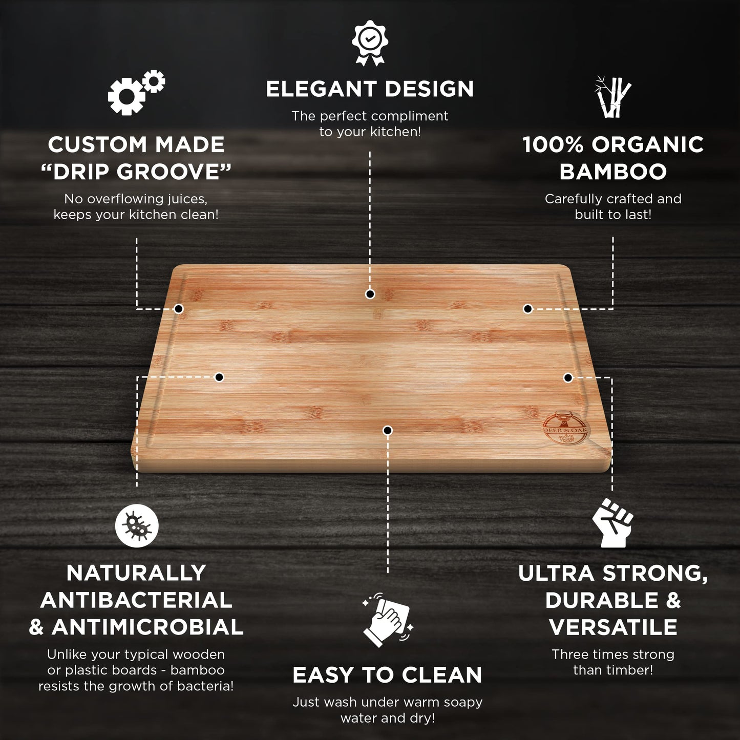 Deer & Oak - Premium Wooden Chopping Board - 1x X-Large 45 x 30 x 2cm & 1x Large 38 x 25 x 2cm - Bamboo Cutting Board for Carving Meat - Chopping Boards for Kitchens-Pre Oiled,Treated,Attractive Wood L + XL