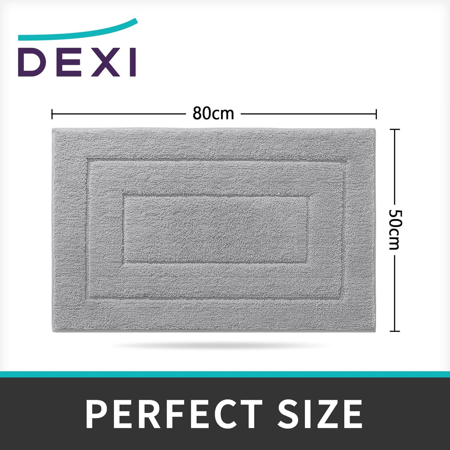 DEXI Bath Mat 50 x 80 cm, Non-Slip Bathroom Mat Machine-Washable, Ultra Soft and Water Absorbent Bath Rug for Bathroom, Tub and Shower - Light Grey